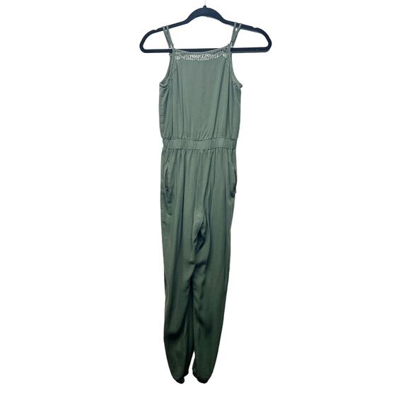 Xhilaration Olive Green Sleeveless Women's Jumpsuit Sz Small Square Neck Pockets - Picture 1 of 13